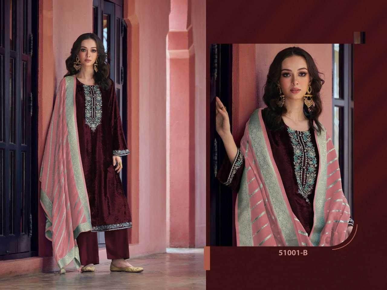 VELVET SEMI STITCHED EMBROIDERED SUIT - MYLUXURY LANE ENTERPRISE