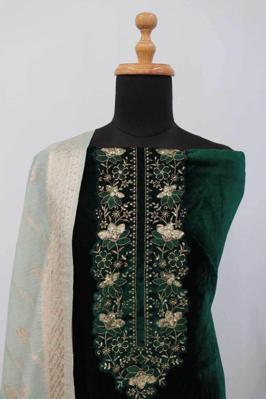 VELVET SEMI STITCHED EMBROIDERED SUIT - MYLUXURY LANE ENTERPRISE