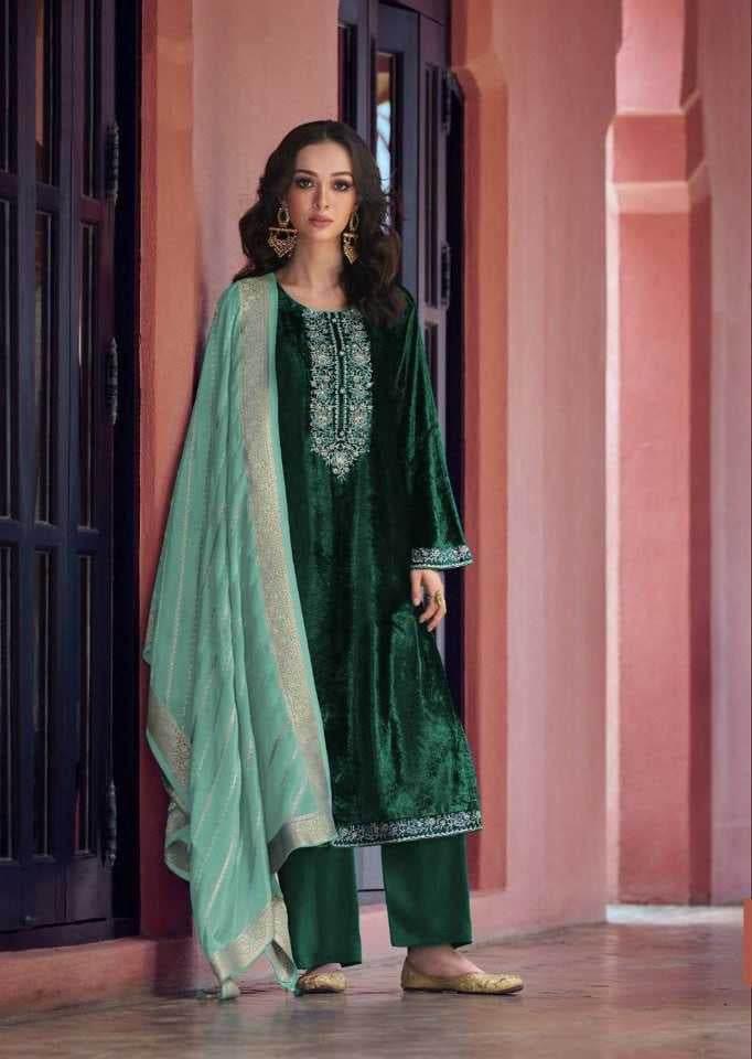 VELVET SEMI STITCHED EMBROIDERED SUIT - MYLUXURY LANE ENTERPRISE