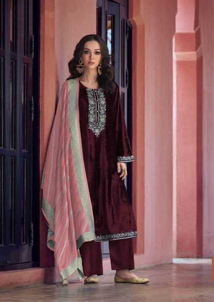 VELVET SEMI STITCHED EMBROIDERED SUIT - MYLUXURY LANE ENTERPRISE