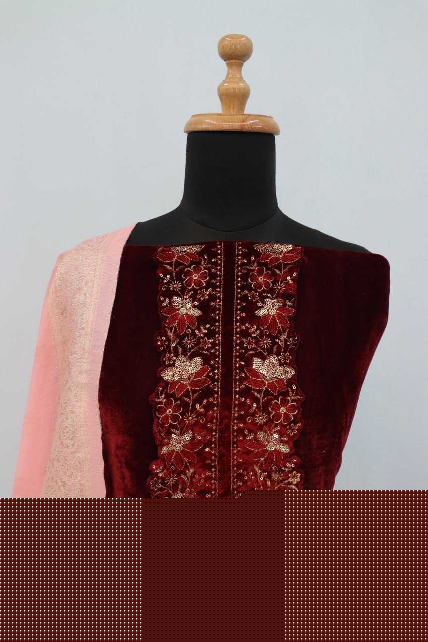 VELVET SEMI STITCHED EMBROIDERED SUIT - MYLUXURY LANE ENTERPRISE