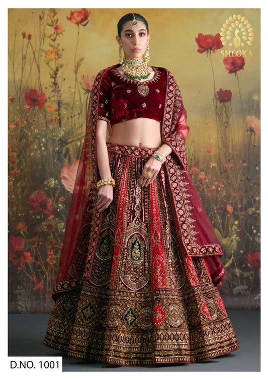 Elegant Velvet Embroidered Lehenga for Modern Brides