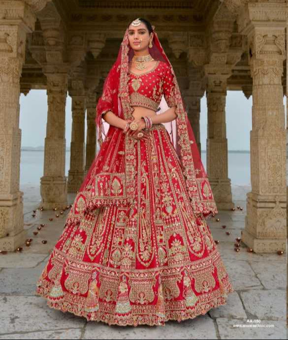 Velvet Rajwada Lehenga Wedding Embroidered Lehenga for Brides