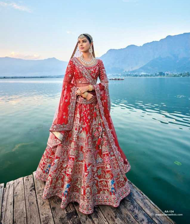Velvet Rajwada Lehenga Wedding Embroidered Lehenga for Brides