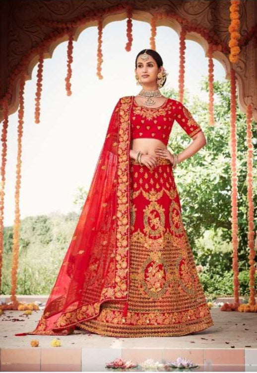 Velvet Rajwada Lehenga Wedding Embroidered Lehenga for Brides
