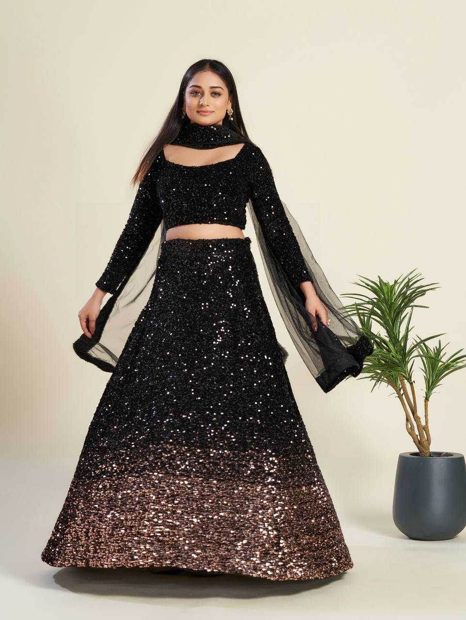 Elegant Velvet Sequins Lehenga for Stunning Occasions - MYLUXURY LANE ENTERPRISE