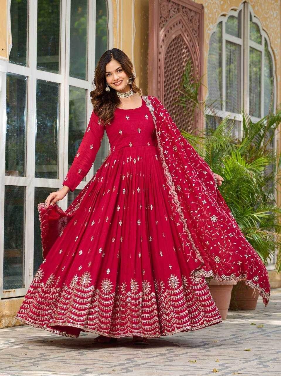 Vichitra Silk Embroidery Long Gowns - MYLUXURY LANE ENTERPRISE