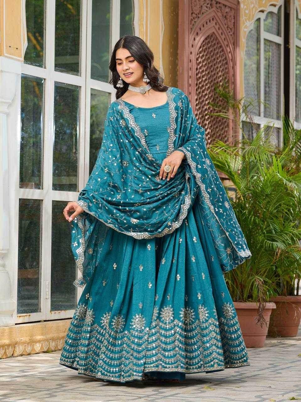Vichitra Silk Embroidery Long Gowns - MYLUXURY LANE ENTERPRISE