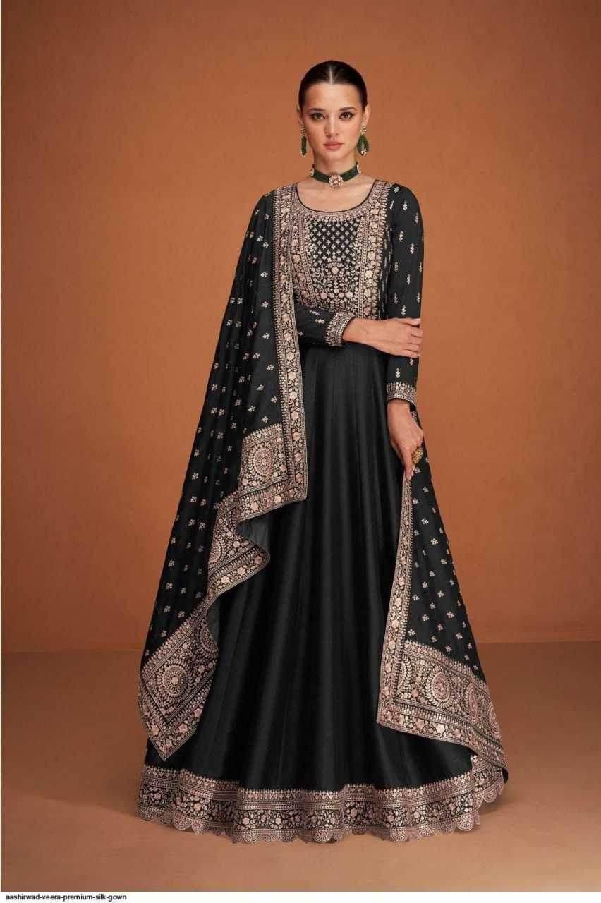 Vichitra Silk Embroidery Gowns Anarkali Long Gowns Sequin Gown - MYLUXURY LANE ENTERPRISE