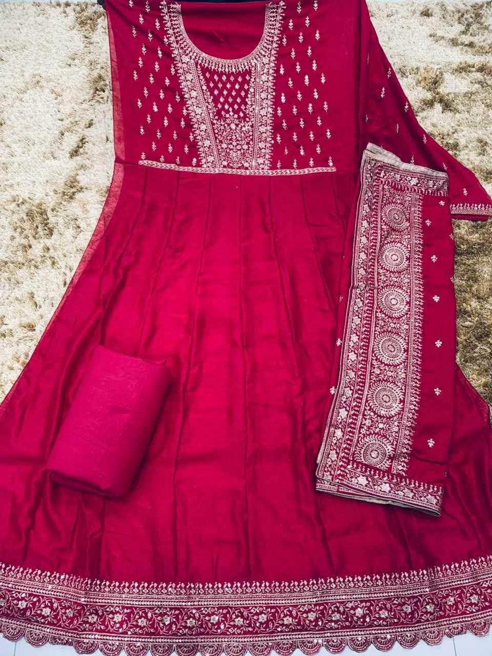 Vichitra Silk Embroidery Gowns Anarkali Long Gowns Sequin Gown - MYLUXURY LANE ENTERPRISE