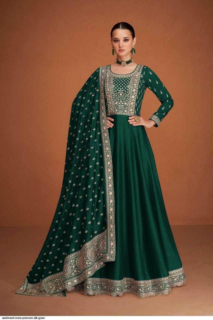 Vichitra Silk Embroidery Gowns Anarkali Long Gowns Sequin Gown - MYLUXURY LANE ENTERPRISE