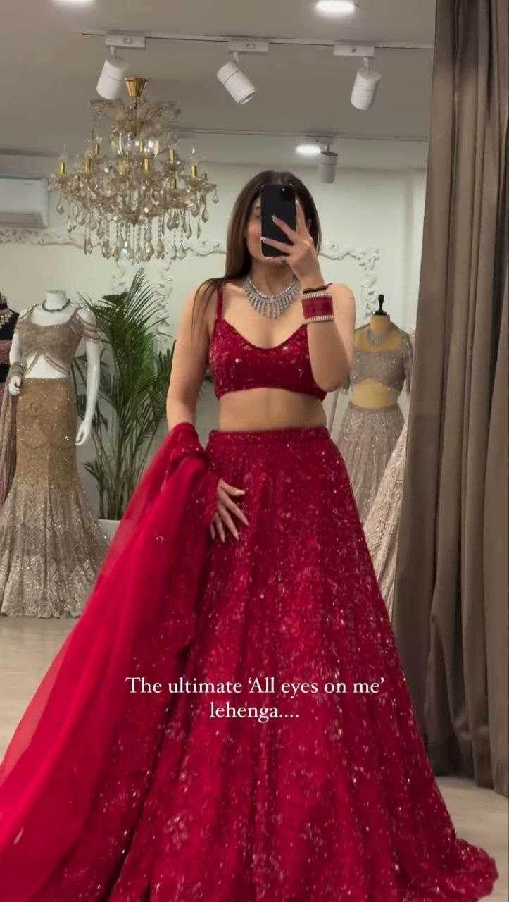 Vichitra Silk Sequins Lehenga With Cancan - MYLUXURY LANE ENTERPRISE