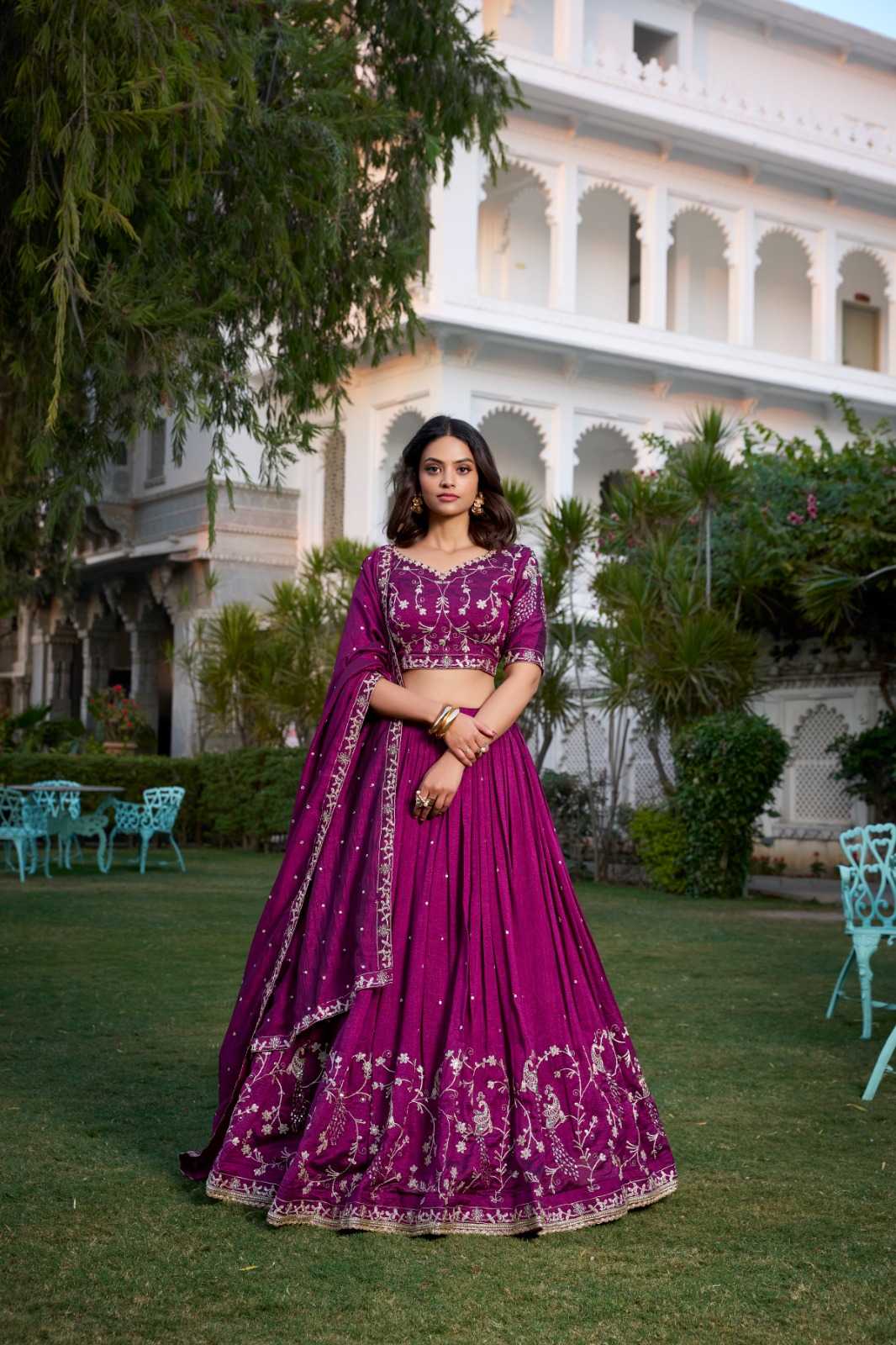 Vichitra Silk Embroidered Sequins Lehenga