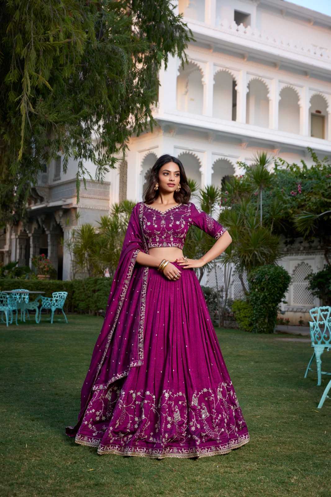 Vichitra Silk Embroidered Sequins Lehenga