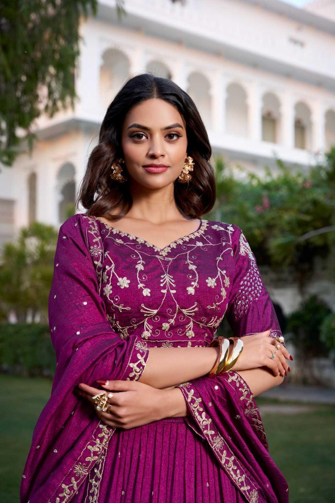 Vichitra Silk Embroidered Sequins Lehenga - MYLUXURY LANE ENTERPRISE