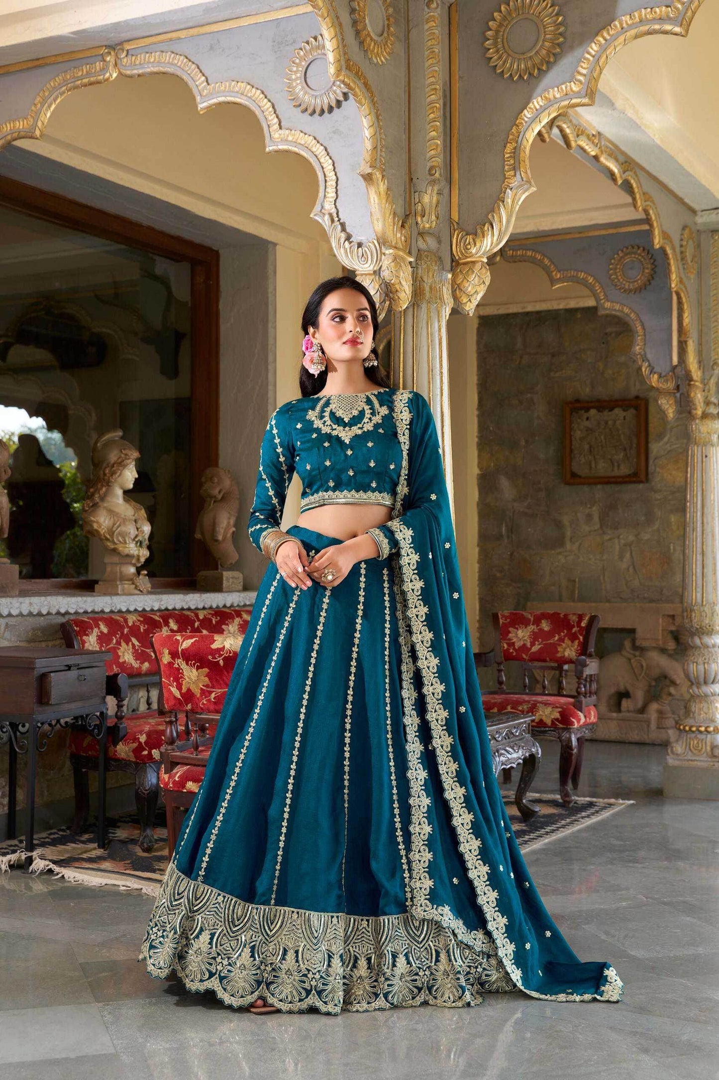 Elegant Vichitra Silk Lehenga with Intricate Embroidery - MYLUXURY LANE ENTERPRISE