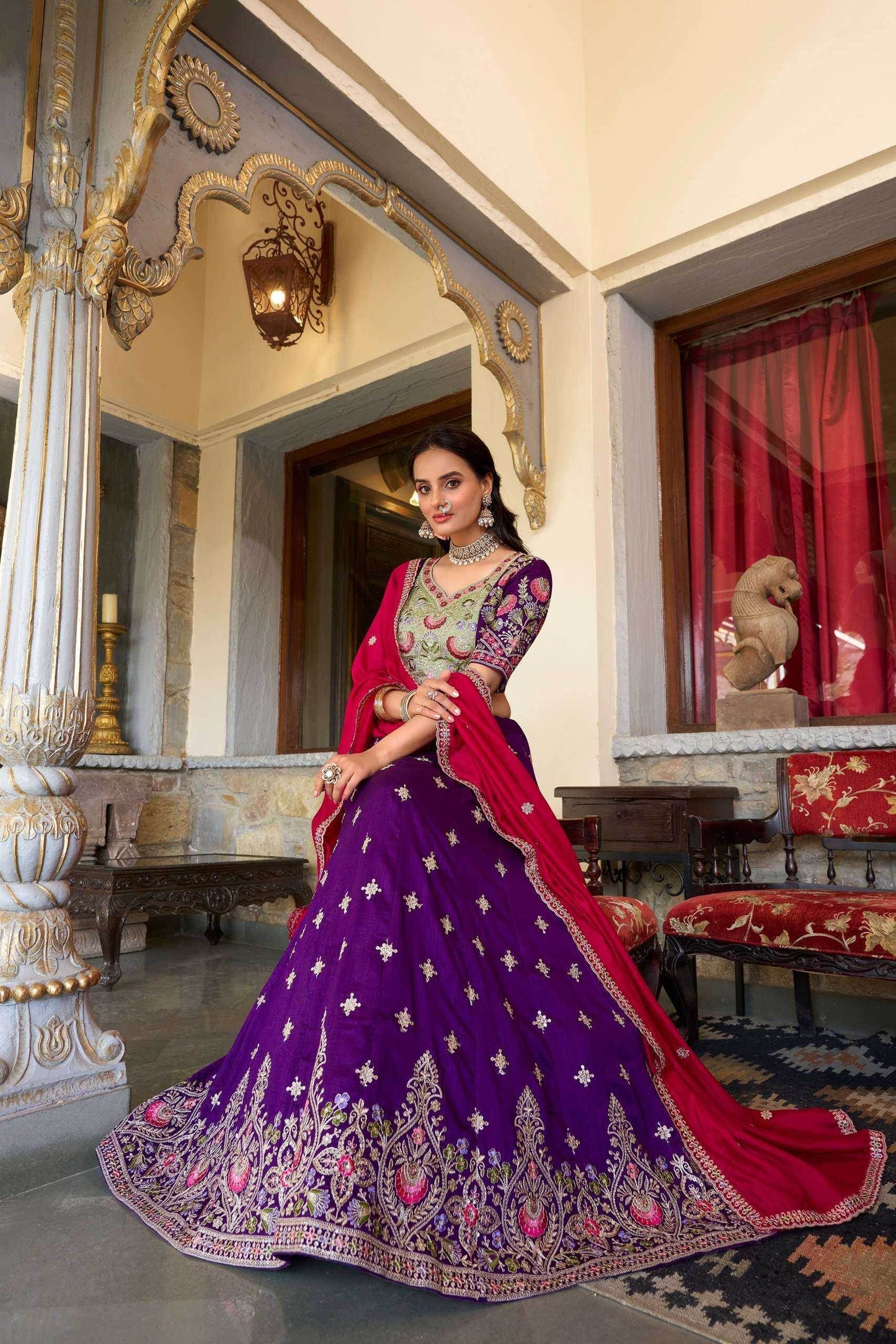 Exquisite Vichitra Silk Lehenga for Elegant Occasions - MYLUXURY LANE ENTERPRISE