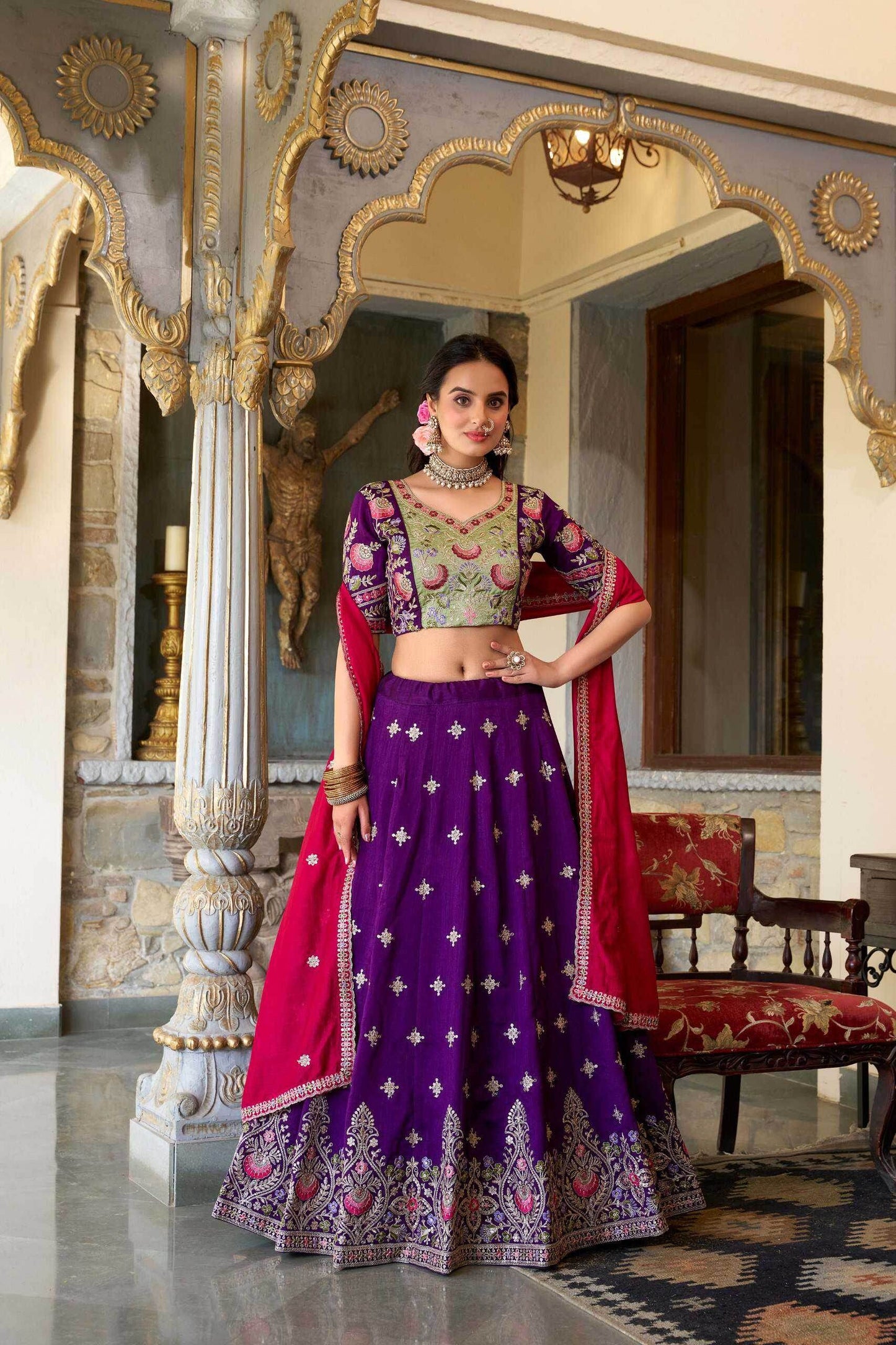 Exquisite Vichitra Silk Lehenga for Elegant Occasions - MYLUXURY LANE ENTERPRISE