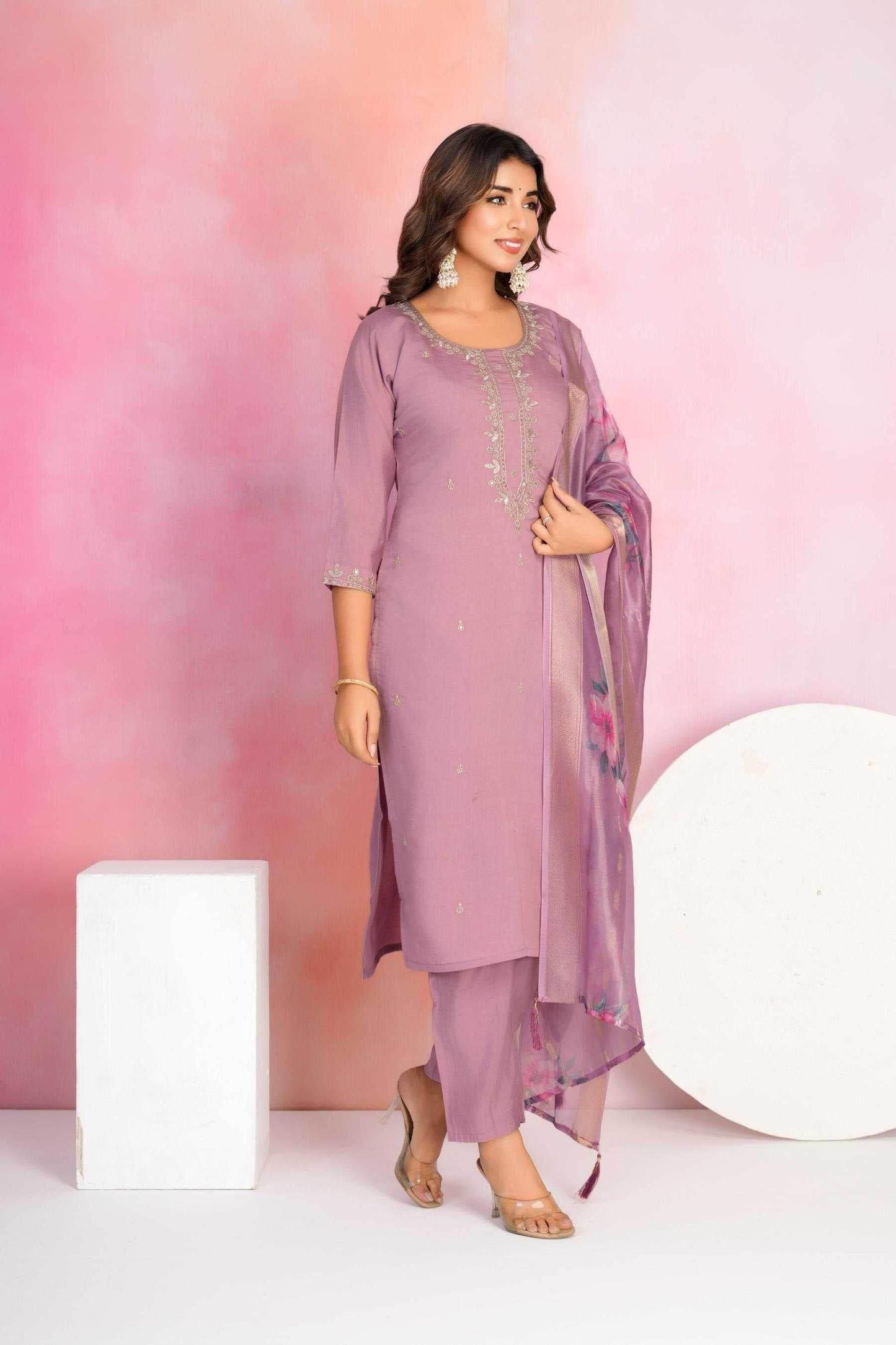 Viscose Chanderi Embroidery Ethnic Dresse - MYLUXURY LANE ENTERPRISE