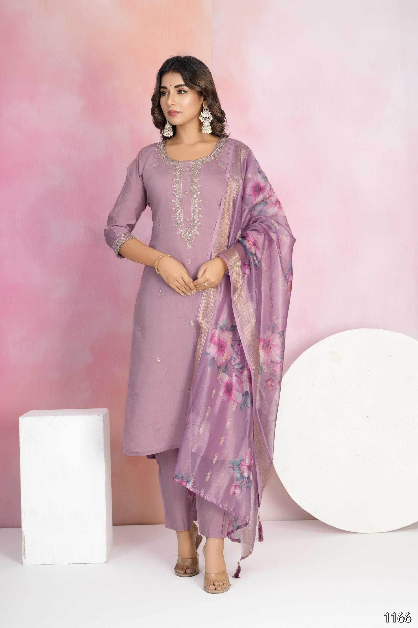 Viscose Chanderi Embroidery Ethnic Dresse - MYLUXURY LANE ENTERPRISE
