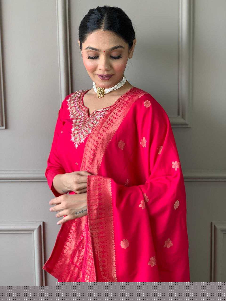 Viscose Chanderi Kurti Bottom With Dupatta - MYLUXURY LANE ENTERPRISE