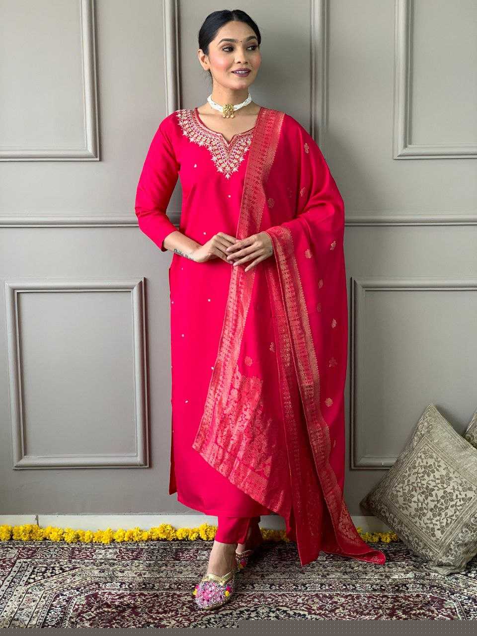 Viscose Chanderi Kurti Bottom With Dupatta - MYLUXURY LANE ENTERPRISE