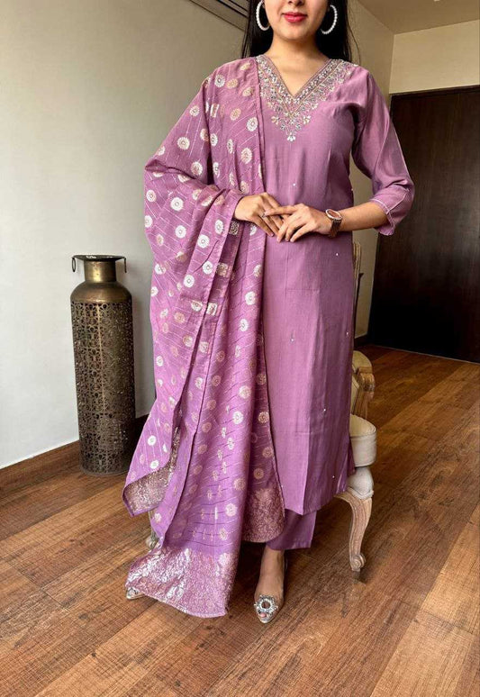 Viscose Chanderi Embroidery Punjabi Suit