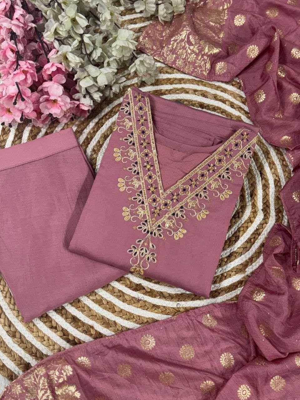 Viscose Chanderi Embroidery Punjabi Suit - MYLUXURY LANE ENTERPRISE