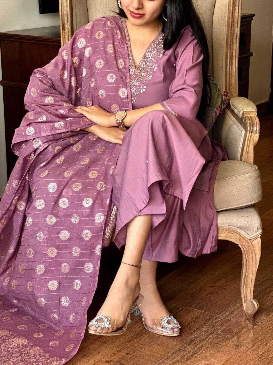 Viscose Chanderi Embroidery Punjabi Suit - MYLUXURY LANE ENTERPRISE