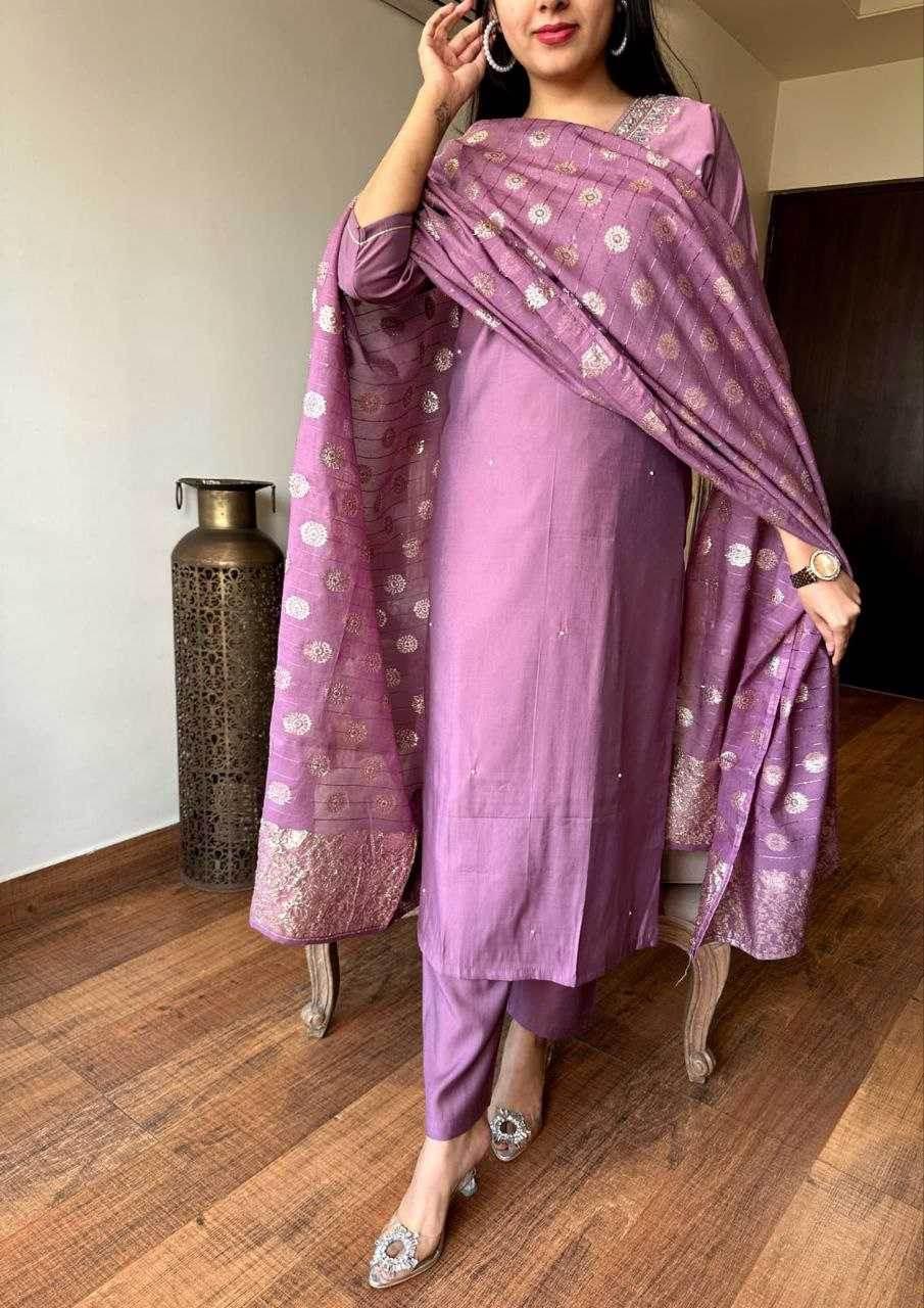 Viscose Chanderi Embroidery Punjabi Suit - MYLUXURY LANE ENTERPRISE