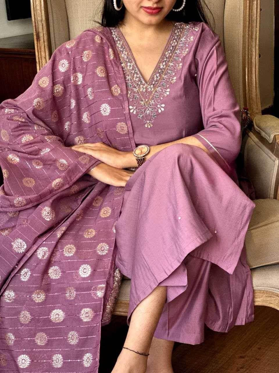 Viscose Chanderi Embroidery Punjabi Suit - MYLUXURY LANE ENTERPRISE