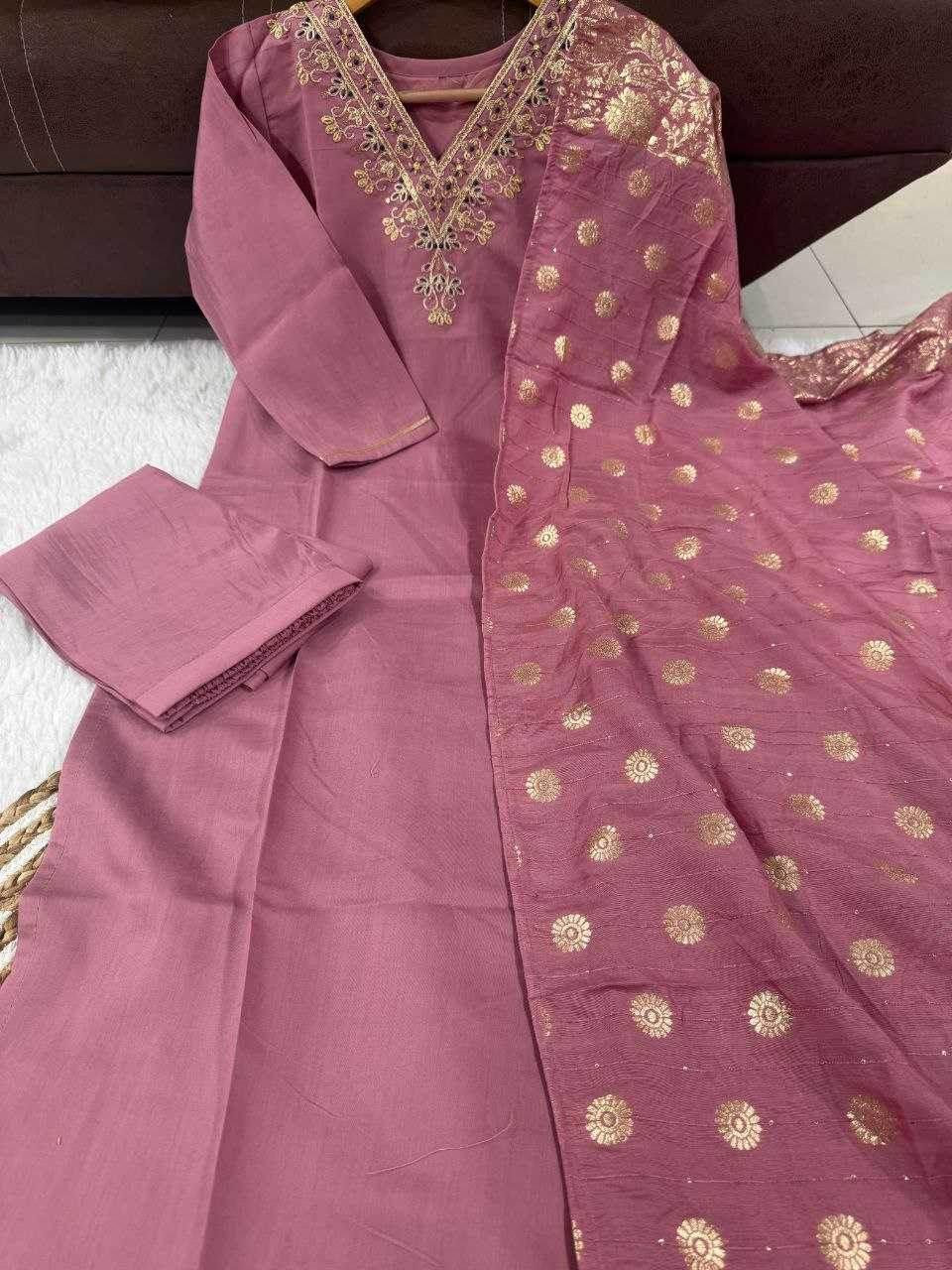 Viscose Chanderi Embroidery Punjabi Suit - MYLUXURY LANE ENTERPRISE