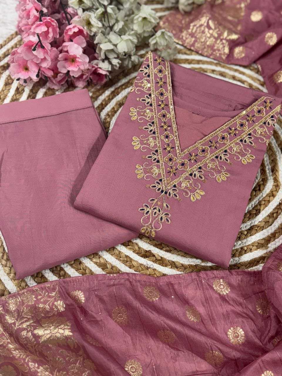 Viscose Chanderi Embroidery Punjabi Suit