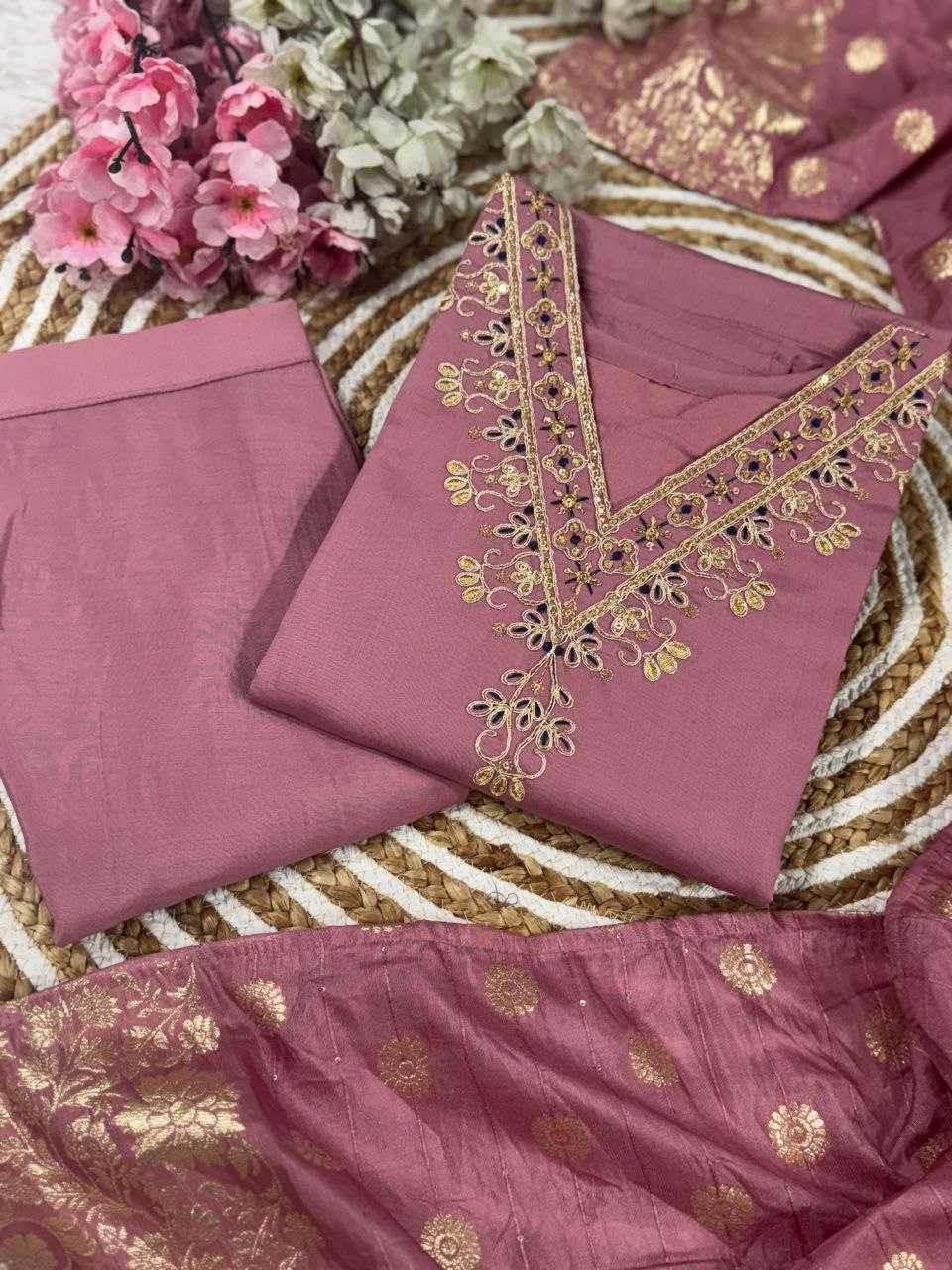 Viscose Chanderi Embroidery Punjabi Suit - MYLUXURY LANE ENTERPRISE