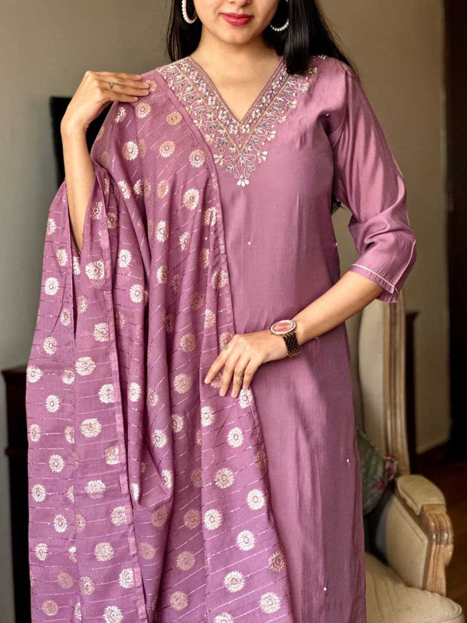 Viscose Chanderi Embroidery Punjabi Suit