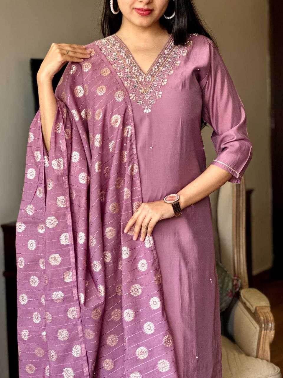 Viscose Chanderi Embroidery Punjabi Suit - MYLUXURY LANE ENTERPRISE
