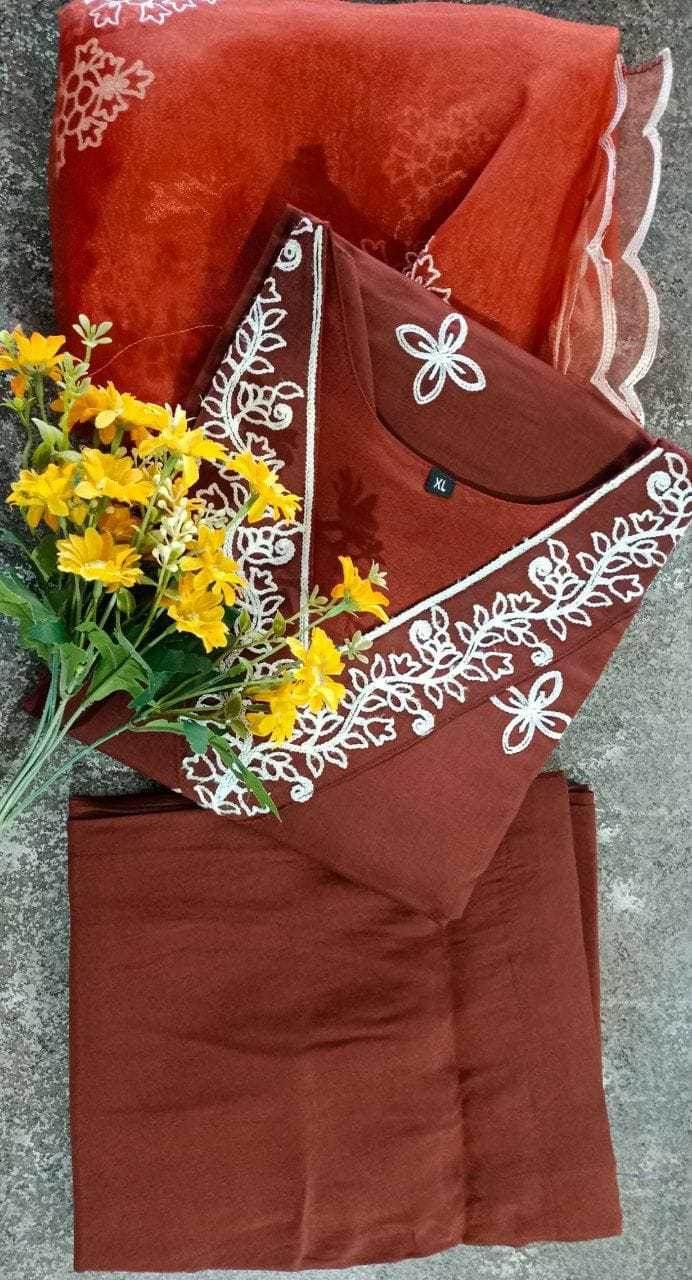 Viscose Chanderi Embroidered Kurti with Bottom and Dupatta - MYLUXURY LANE ENTERPRISE