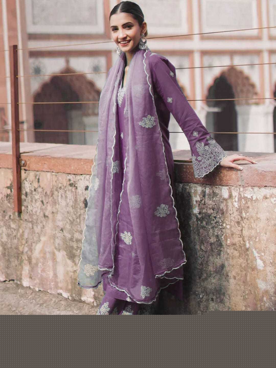 Viscose Chanderi Embroidered Kurti with Bottom and Dupatta - MYLUXURY LANE ENTERPRISE