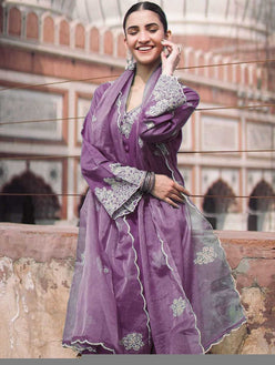 Viscose Chanderi Embroidered Kurti with Bottom and Dupatta - MYLUXURY LANE ENTERPRISE