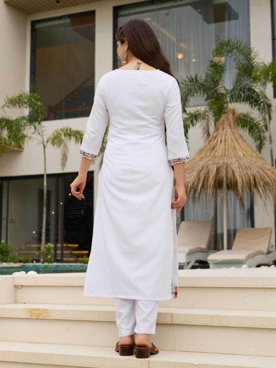 Viscose Rayon Embroidered White Salwar Suit - MYLUXURY LANE ENTERPRISE
