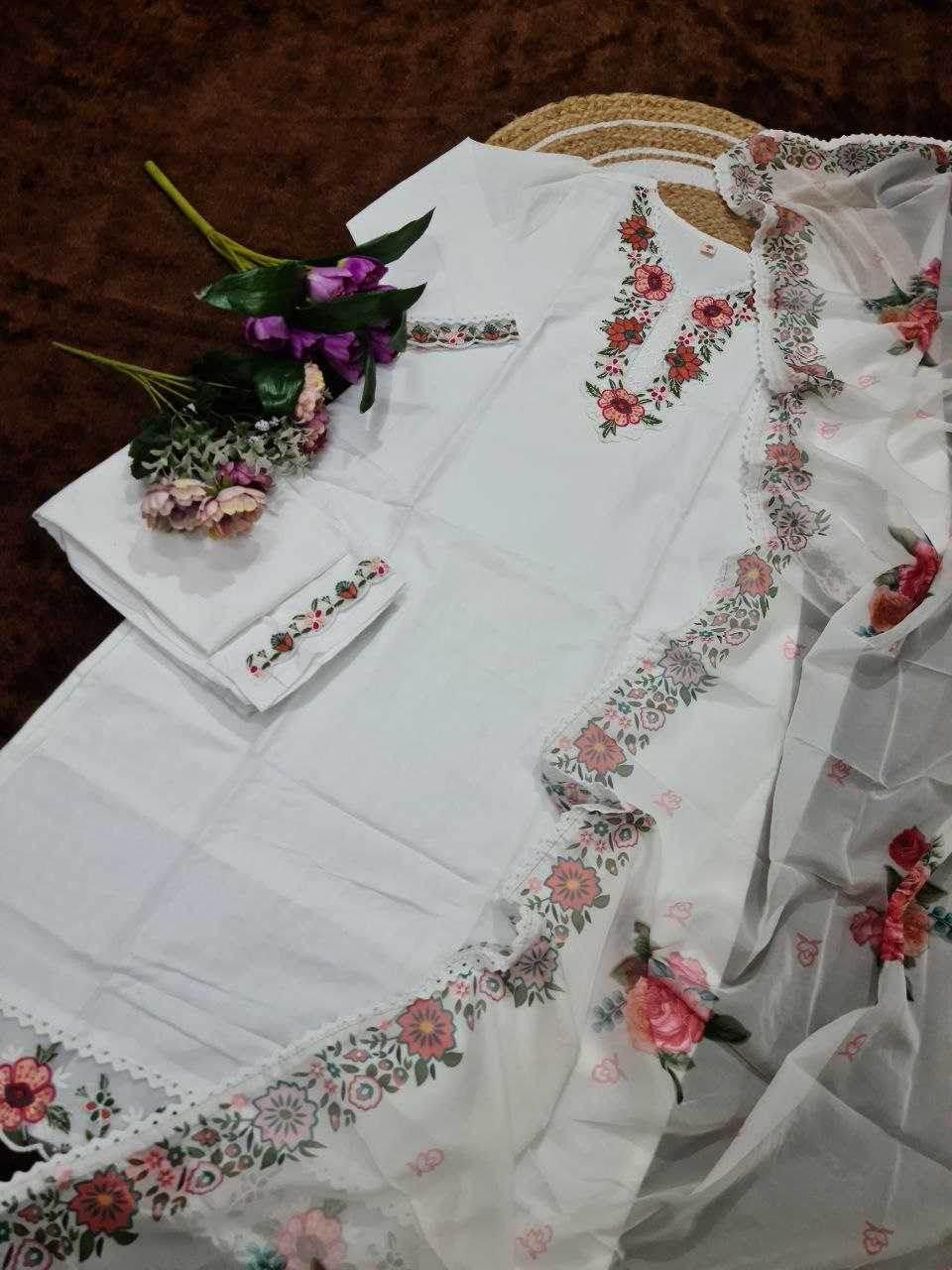 Viscose Rayon Embroidered White Salwar Suit - MYLUXURY LANE ENTERPRISE