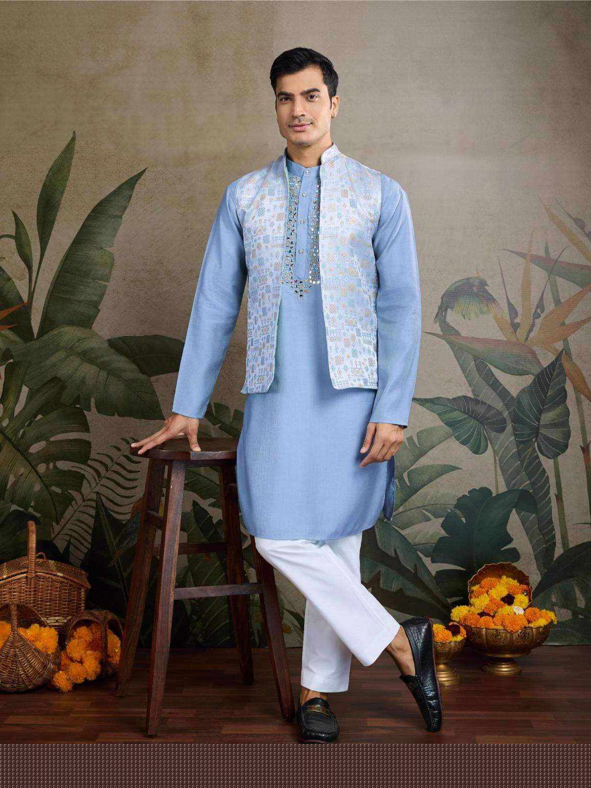 Viscose  Mens Kurta Pyjama Nehru Jacket