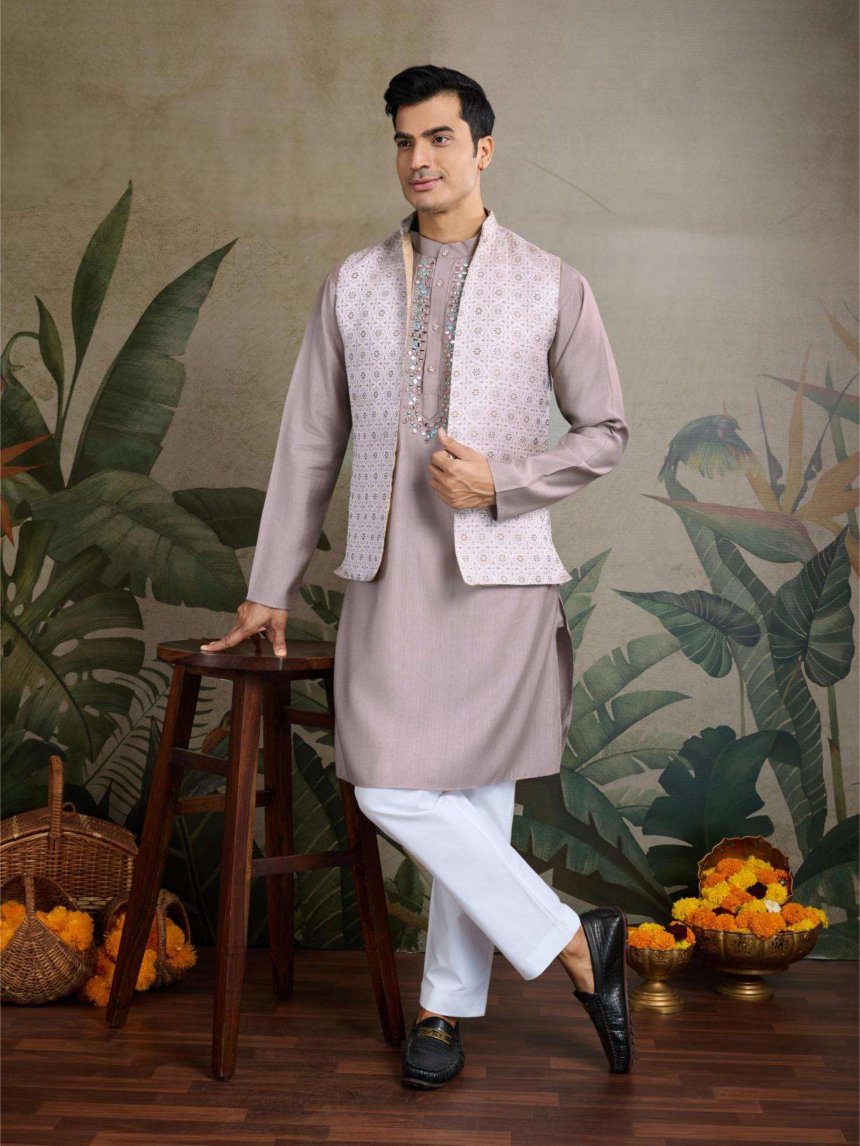 Viscose  Mens Kurta Pyjama Nehru Jacket