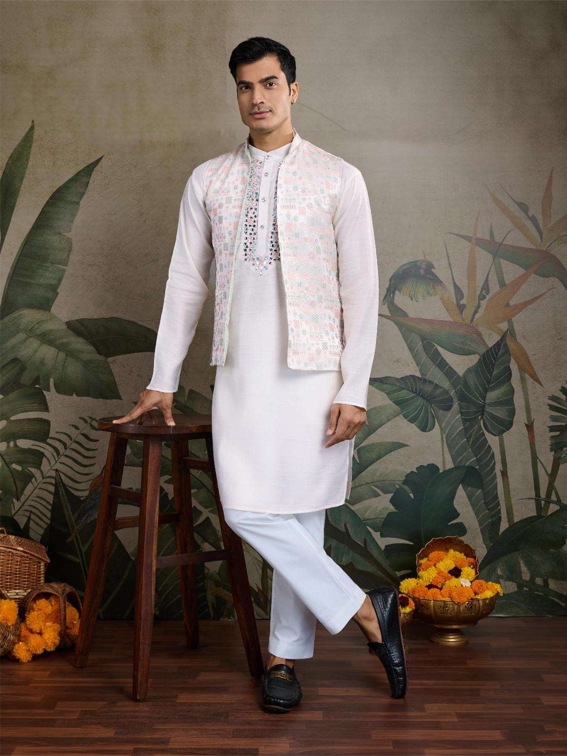 Viscose  Mens Kurta Pyjama Nehru Jacket