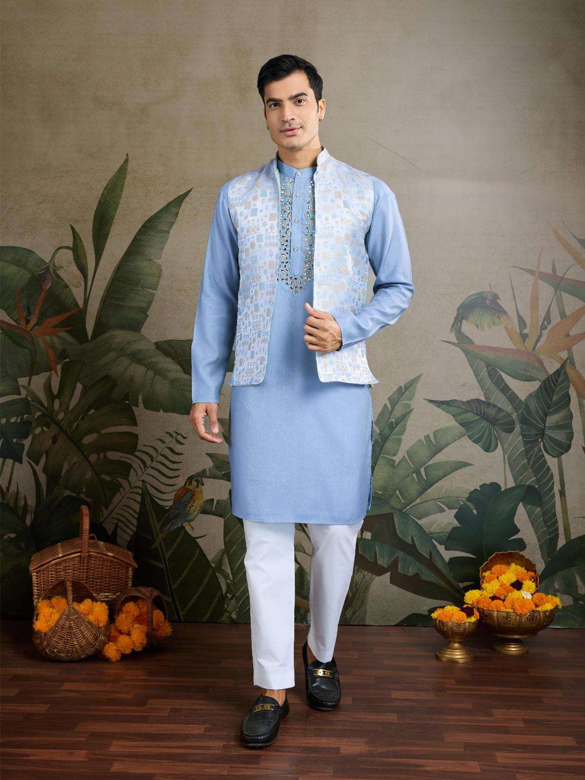 Viscose  Mens Kurta Pyjama Nehru Jacket