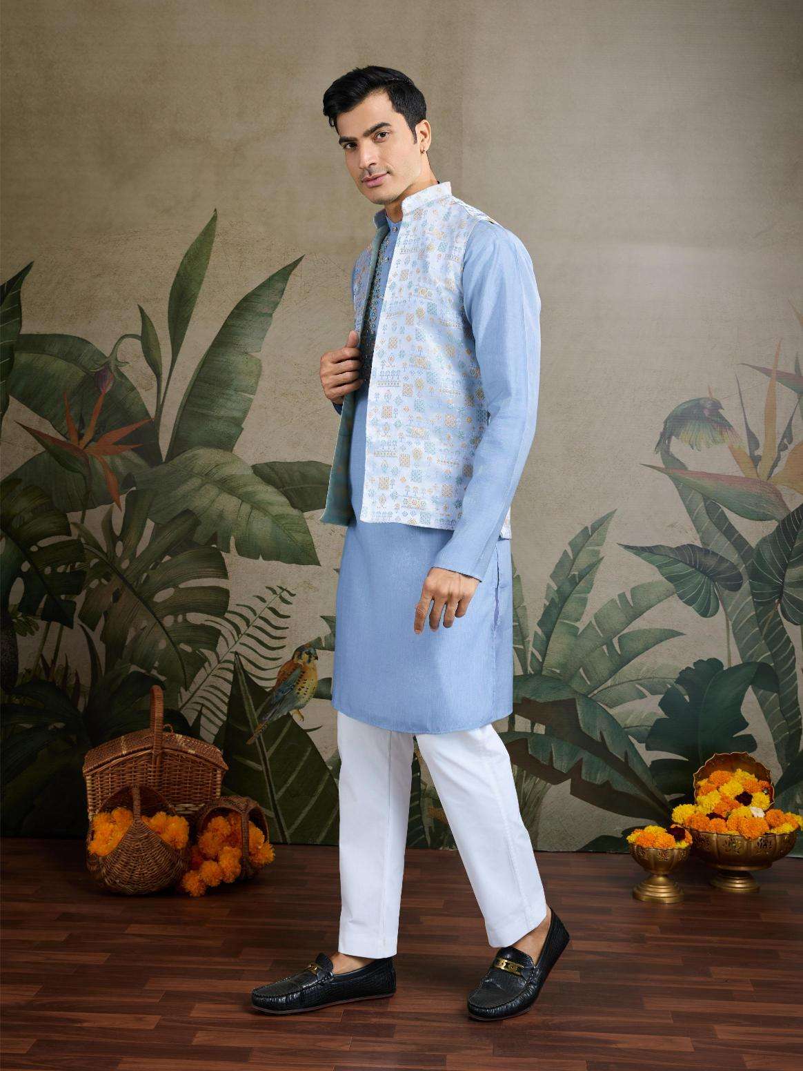 Viscose  Mens Kurta Pyjama Nehru Jacket