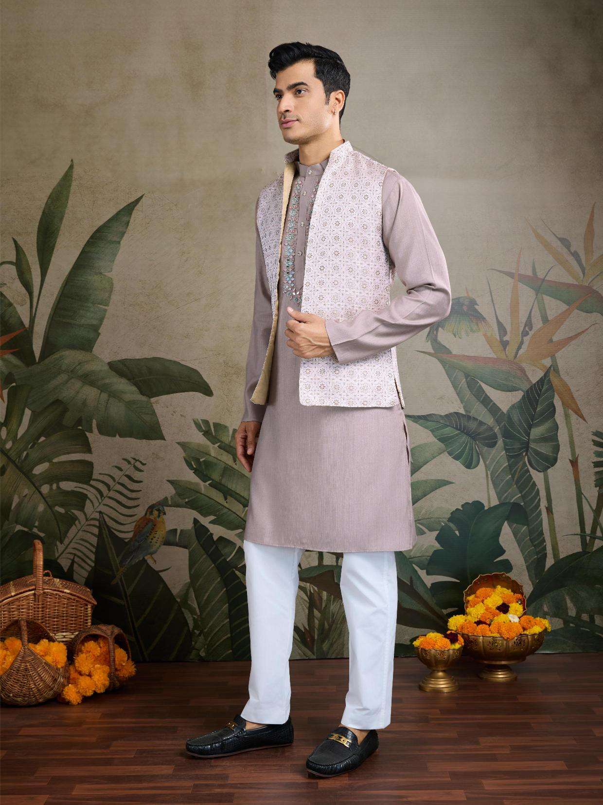 Viscose  Mens Kurta Pyjama Nehru Jacket