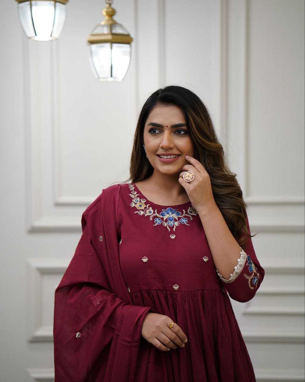 Embroidered Kurti With Bottom and Dupatta