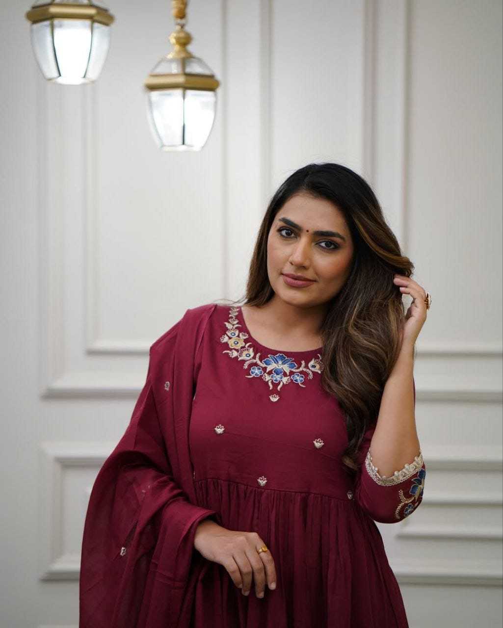 Embroidered Kurti With Bottom and Dupatta