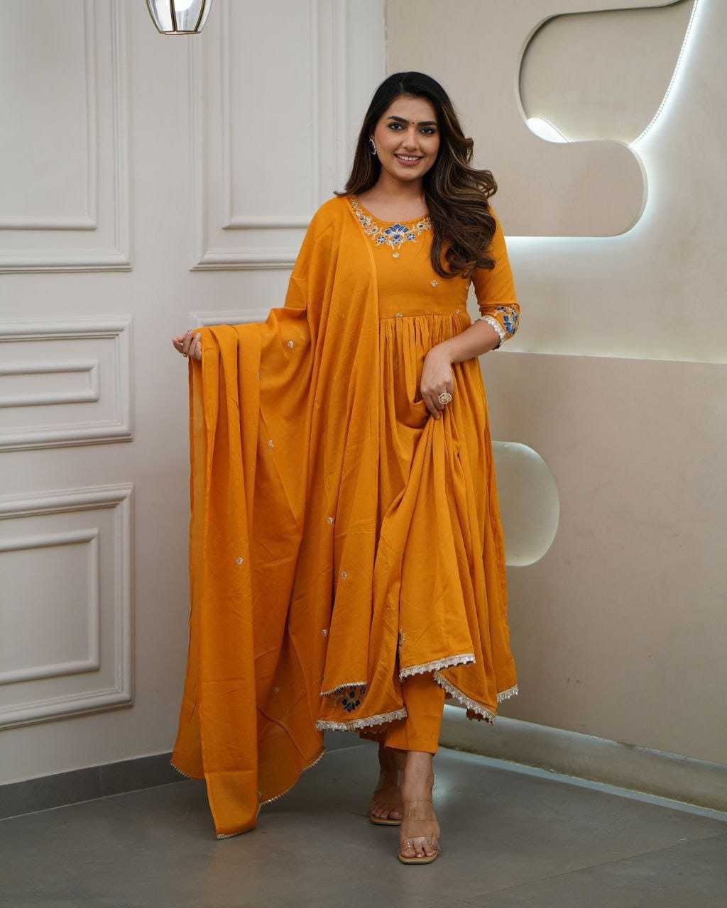 Embroidered Kurti With Bottom and Dupatta